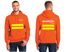 Load image into Gallery viewer, Improving Lives Pullover Hooded Sweatshirt with safety stripes (Orange, Blue)
